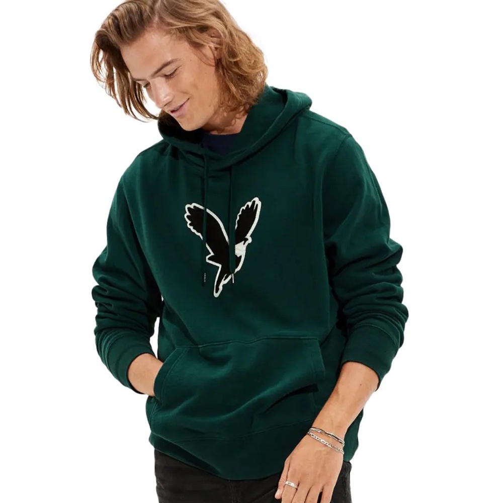 American Eagle Outfitters Dark Green Hoodie with Eagle Graphic